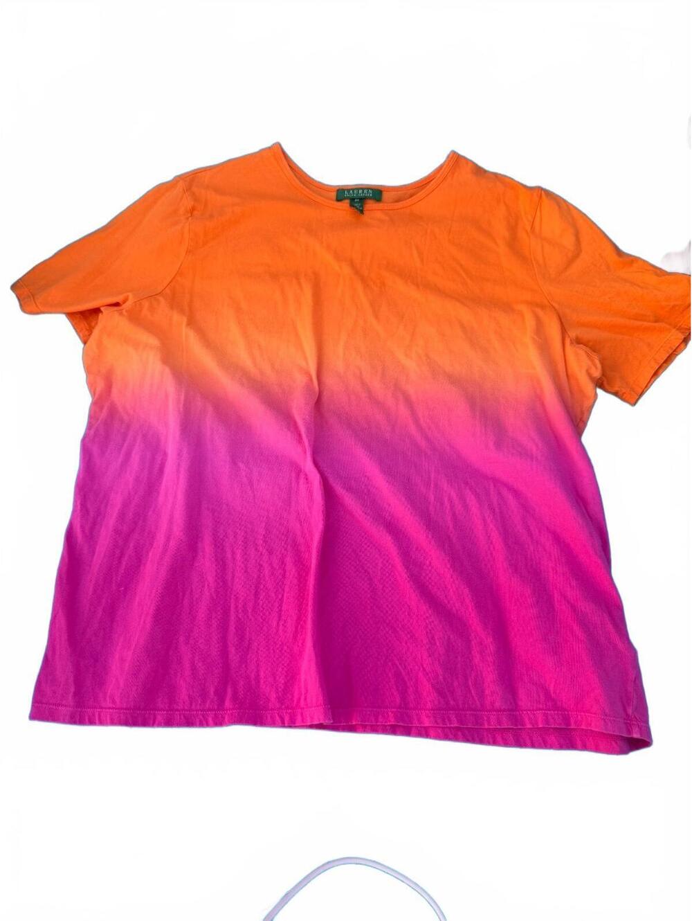 Lauren Ralph Lauren Ombre Sunset Gradient Short Sleeve T-Shirt Orange Pink 2X